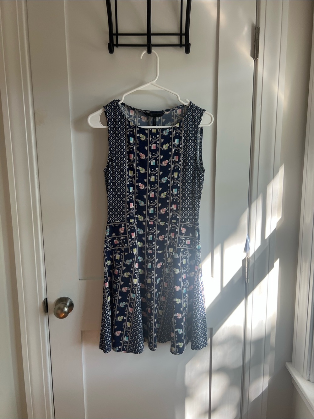 BCBGMaxAzria Navy Floral and Geometric Print Sleeveless Dress